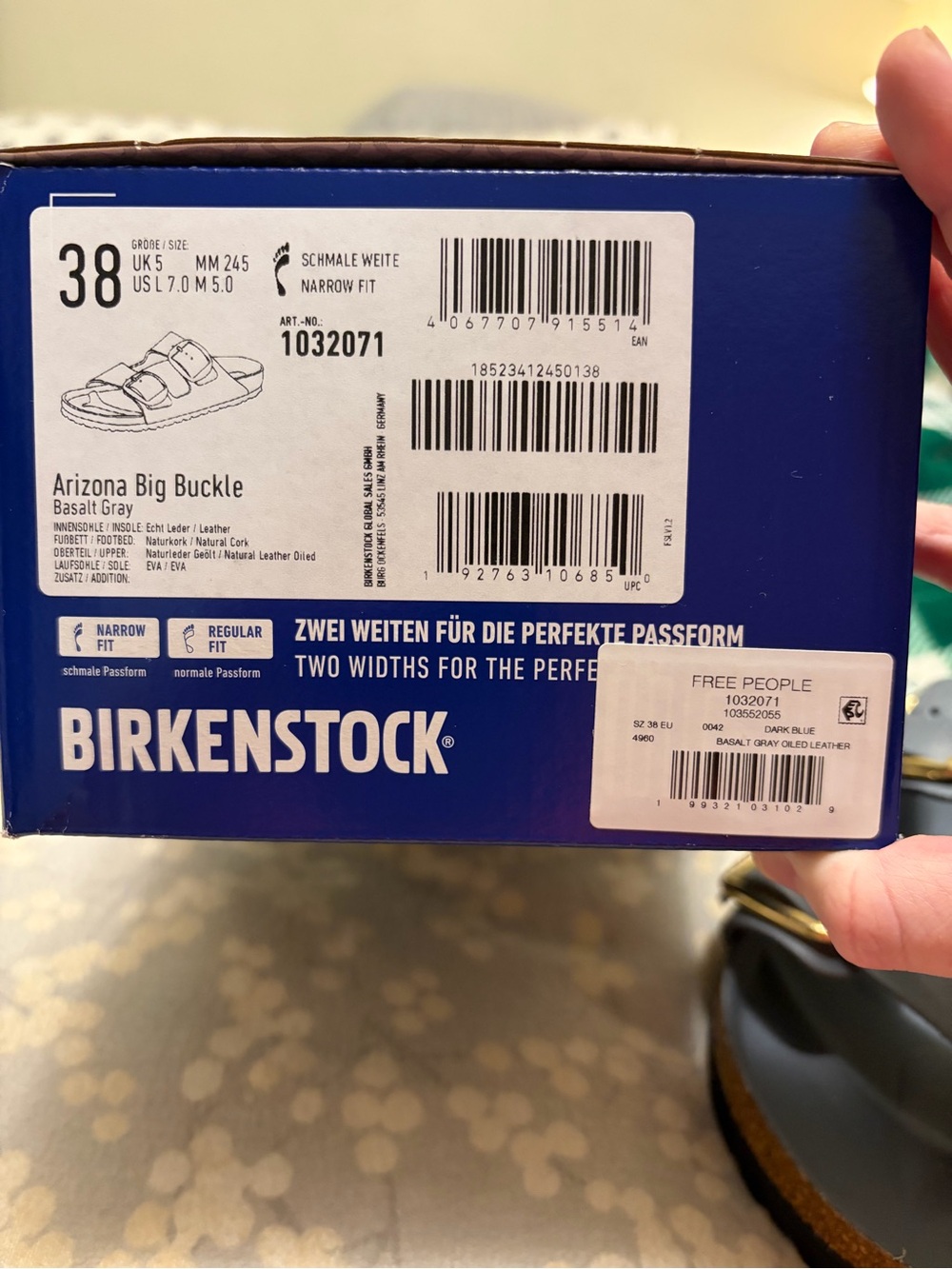 NEW IN BOX Birkenstock Arizona Big Buckle Sandals, Size US 7-7.5, Basalt Grey - Picture 10 of 12